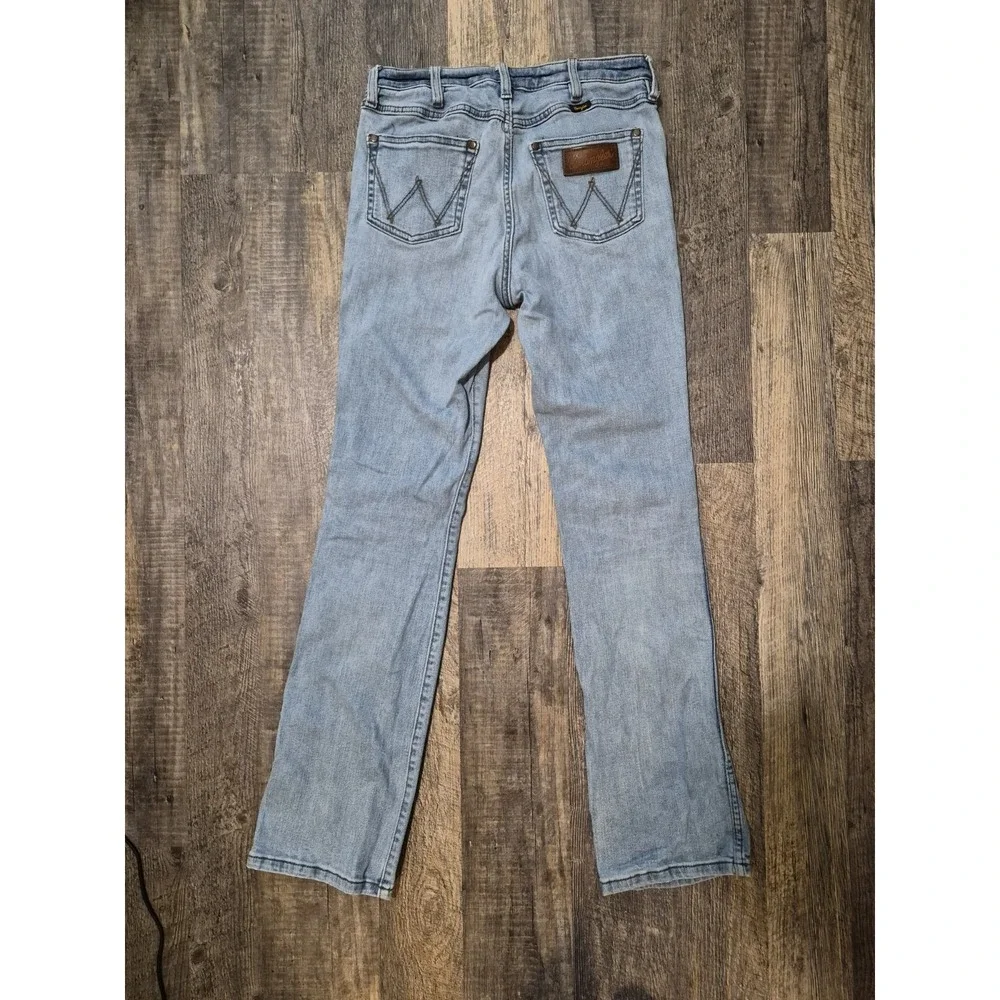 Wrangler Retro High Rise Slim Boot Jeans Mens 29x34 Light Wash Stretch Denim